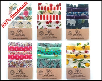 Set of 5 Beeswax Food Wraps, Handmade gifts, Choose your Patterns, Zero Waste Reusable Eco-Friendly & Biodegradable