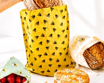 SALE: XXL Beeswax Bread Bag + Cotton Bread Bag + TWO beeswax wraps, Handmade in London, Certified Food Safe