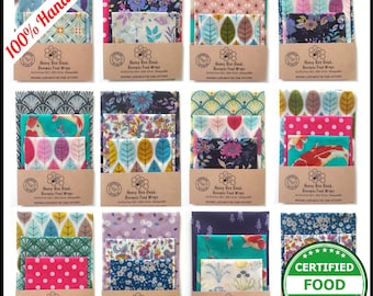 Beeswax Wraps, Award-Winning, PINE RESIN-FREE Reusable Certified Food Safe wax wrap, Bread Wraps, Sandwich Wraps, Hostess Gift, Food Wraps