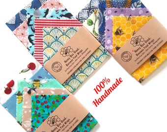 5 Piece Beeswax Food Wraps Starter Pack 8"x8" (20x20cm), 100% Handmade Zero Waste Reusable Eco-Friendly & Biodegradable Gift