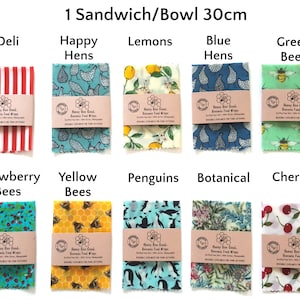 Reusable Beeswax Food Wraps, Set of 3, Sandwich, Single, Handmade Biodegradable Wax Wraps, Great gifts, Earth Kind Sale, Birthday present 1 Sandwich/Bowl 30cm