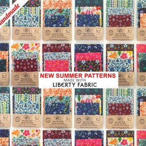 Summer Liberty Fabric Set of 3 Reusable Beeswax Food Wraps Certified Food Safe Handmade Gifts Food Safe Wax Eco-Friendly Hostess Gift image 1