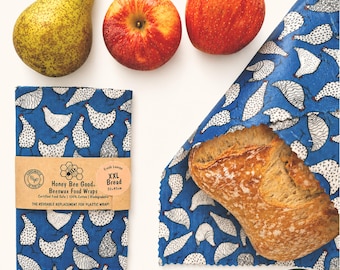 XXL Beeswax Bread Wraps, Bread Bags & Sets of 3 L,M,S, No Plastic! Biodegradable, Compostable, Reusable, Certified Food Safe Eco Friendly