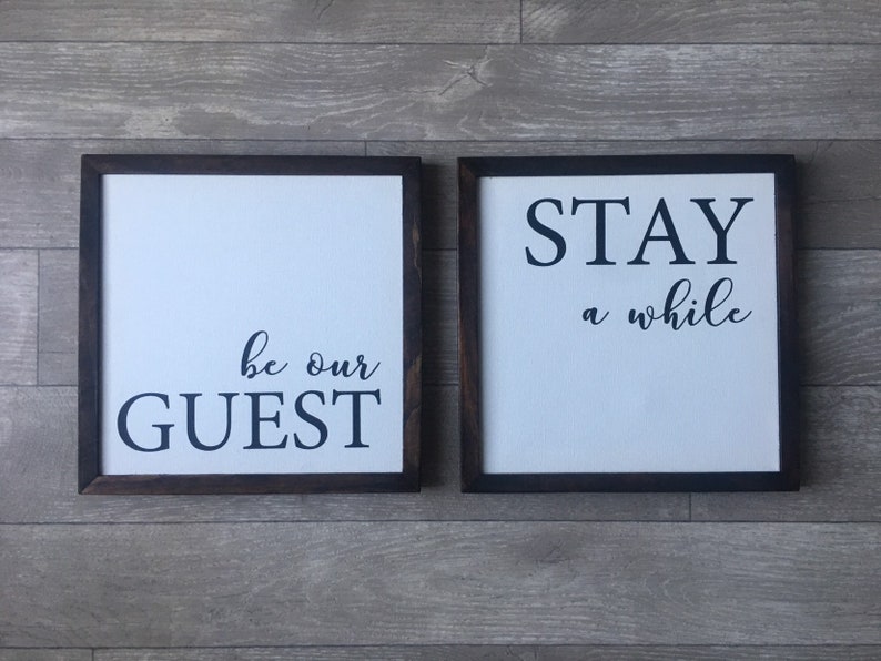 Be Our Guest Stay Awhile Canvas Wood Frame Sign Set Image 0