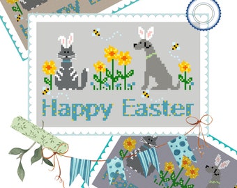 Instant Download PDF Cross Stitch pattern - Happy Easter with Friends