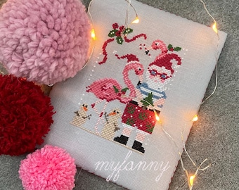 Instant Download PDF Cross Stitch pattern - Santa and Merry Flamingos