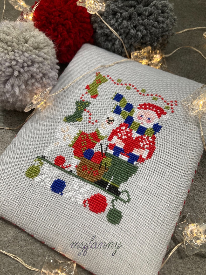 Instant Download PDF Cross Stitch pattern Knitting with Santa image 1
