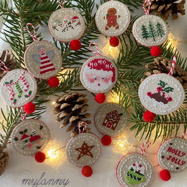 Instant Download PDF Cross Stitch pattern - 12 Little Christmas Decorations