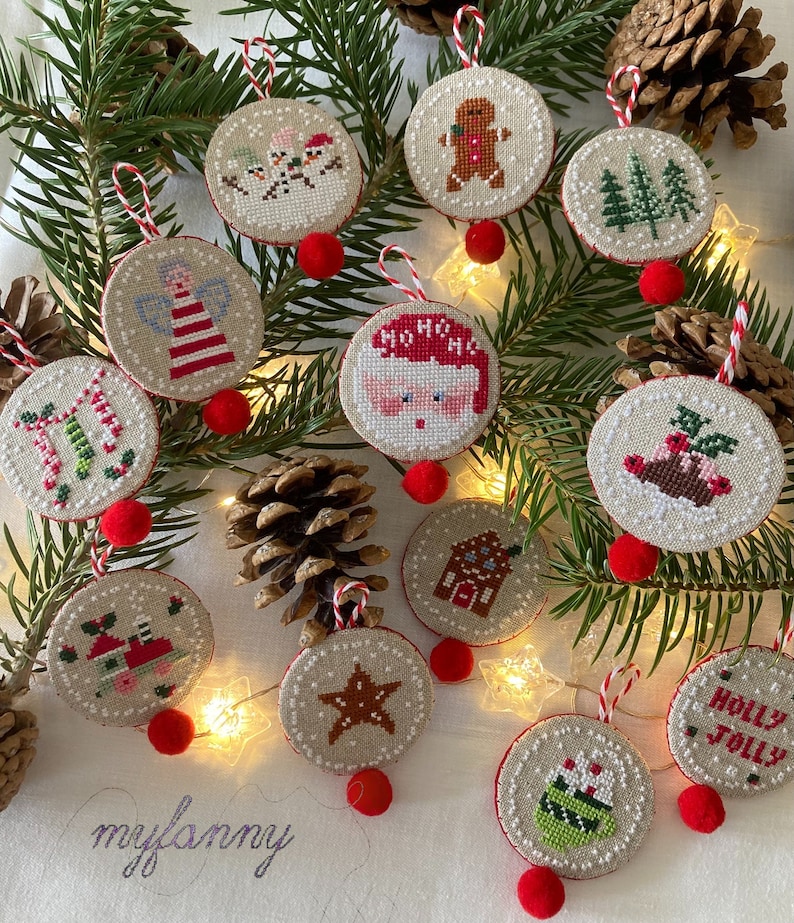 Instant Download PDF Cross Stitch pattern 12 Little Christmas Decorations image 1