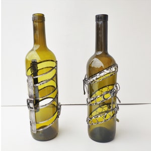 Reunited Bottle, Upcycled Bottle, Bottle Vase, Recycled Art Original Home Decor Decorative Vase, Glass Sculptures, Dried flower vase