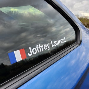 Sticker op maat voor coureur/bijrijder voor auto of motor | Naamsticker voor rally, drift of karting | Franse vlag of logo op maat | Premium vinyl
