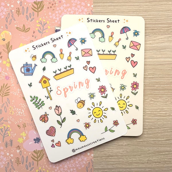 Spring Bullet Journal Stickers Sheet, Cute and Cool Seasonal Planner Stickers, Aesthtic Journal Happy Plant Stickers Set