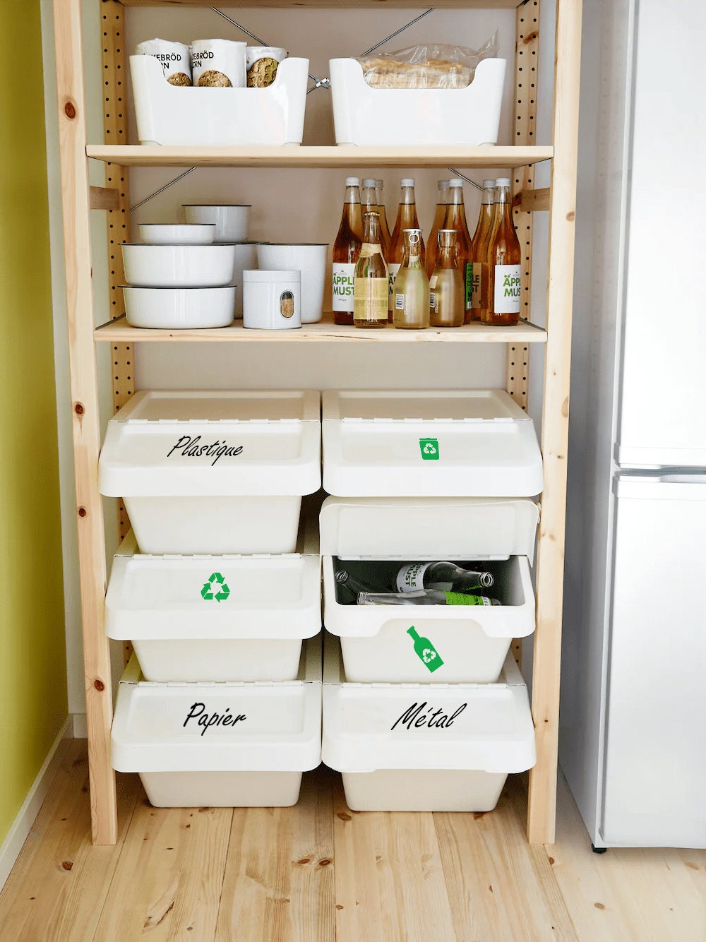 Autocollant vinyle personnalise Recyclage IKEA Sortera Hack Bac organisation recyclage