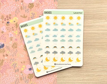 Planche de stickers météo pour bullet journal , Weather Bullet Journal Stickers Sheet