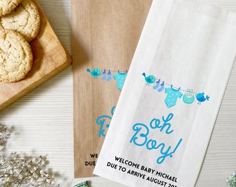 Personalized Baby Shower Treat Bags, Welcome Baby Favor Bags, Peek A Boo Baby Boy Shower Favors