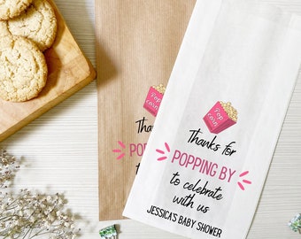 Thanks for Popping by Popcorn Favour Bags, Baby Shower Favors Personalized Popcorn Bags Baby Shower Popcorn Thank You Bags Baby Shower Decor