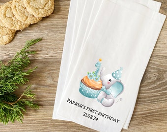 First Birthday Favor Bags, Custom Treat Bags, Personalized 1st Birthday Party Decor