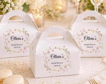 25 Macaron Favor Boxes, Bridal Shower Dessert Boxes, Personalized Wedding Treat Boxes Custom Favor Packaging for Guests Elegant Floral Boxes
