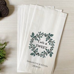 Love is Sweet Sacchetti per bomboniere personalizzati per matrimoni Sacchetti per biscotti per bomboniere per feste di matrimonio stampati personalizzati Sacchetti di carta stampati per buffet di caramelle Sacchetti per bomboniere con ciambelle