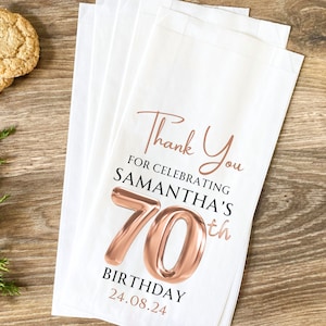 Cadeaux pour 70e anniversaire, sacs cadeaux personnalisés pour invités, décoration d'anniversaire imprimée personnalisée, sacs pour beignets de bonbons pour fête d'anniversaire