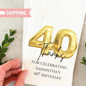40th Birthday Favor Bags, Custom Printed Party Bags for Milestone Birthday Treats Thanks for Celebrating 40th, 50th, 60th, 70th, 80th Bags
