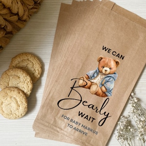 Orsacchiotto We Can Bearly Wait Sacchetti portaconfetti per baby shower, Neonato - Ragazza Sacchetti porta ciambelle per baby shower, Decorazioni per baby shower Bomboniere per doccia neutre di genere