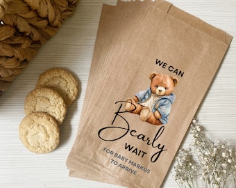 We Can Bearly Wait Baby Shower Favor Bags: Kraft or White Paper
