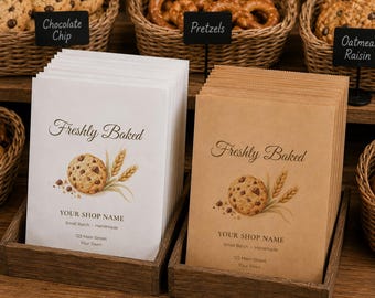Custom Bakery Treat Bags, Personalized Cookie Packaging, Small Business Paper Bags, White or Kraft Bakery Bags