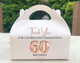 Personalized 60th Birthday Favor Box: Rose Gold Milestone Party Treat