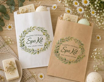 Custom Spa Kit Paper Bags, Personalized Soap Packaging, Bath Bomb Gift Bags, Handmade Candle Packaging, Small Business Branded Bags