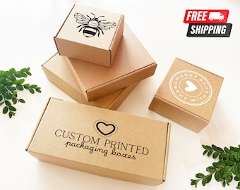 Cajas de embalaje impresas personalizadas con su logotipo o cualquier texto Impresión en blanco o negro Impresión interior o exterior Consulte tamaños y opciones de impresión