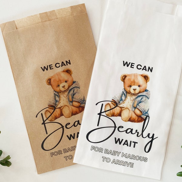 Teddy bear We Can Bearly Wait Baby Shower Favor Bags, Baby Boy - Girl Baby Shower Donut Bags, Baby Shower Decor Gender Neutral Shower Favors