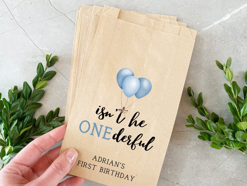 Personalized First Birthday Favor Bags: "ONEderful" Party, Custom Printed image 2