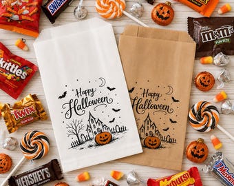 Halloween Treat Bags, Trick or Treat Bags, Halloween Candy Bags, Halloween Party Favor Bags, Classroom Treat Bags, Paper Candy Bags