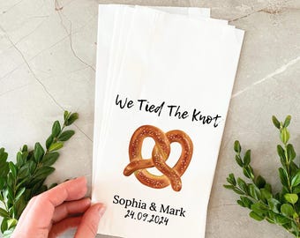 Bolsas de regalo de boda personalizadas: diseño de pretzel, bolsas de papel con impresión personalizada