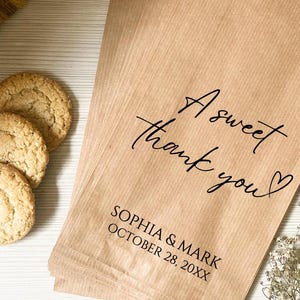 Personalizado - Um Doce Agradecimento - Sacola de Casamento, Sacolas de Lembrancinhas de Casamento, Sacolas de Doces para Buffet, Jantar de Ensaio, Sacolas de Papel para Biscoitos Reciclados