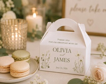 Macaron Favor Boxes, Wedding Dessert Boxes, Personalized Wedding Favor Box, Floral Treat Boxes, Bridal Shower Macaron Packaging