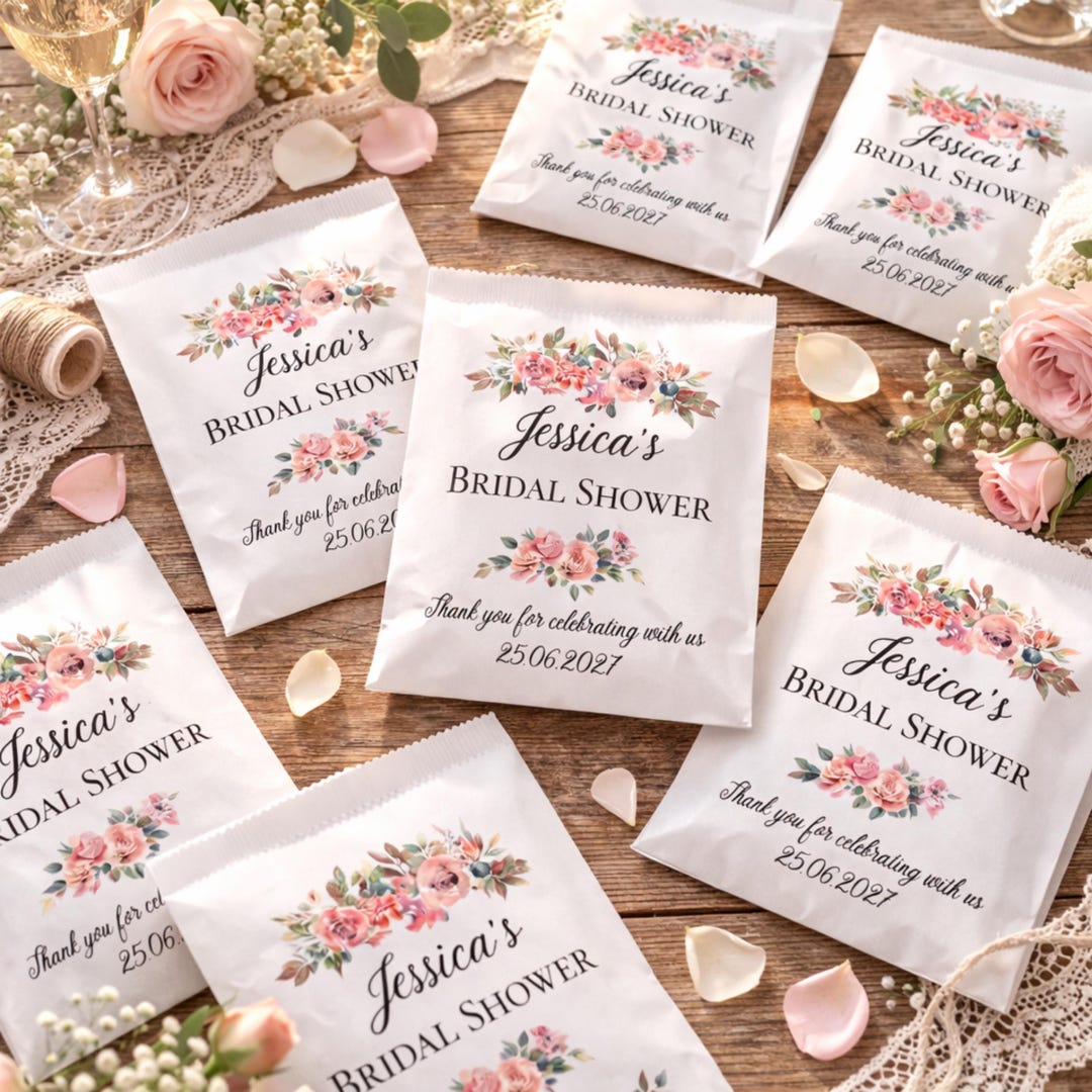 Bridal Shower Favor Bags, Personalized Bridal Shower Treat Bags, White ...