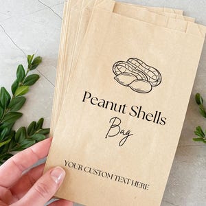 Sacchetti personalizzati con gusci di arachidi – Sacchetti per snack in carta kraft ecologici personalizzati per feste, eventi e altro – Aggiungi il tuo testo personalizzato per un tocco unico