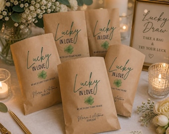 25+ Unique Wedding Favor Bags, Fun Guest Favor Bags, Lucky in Love Wedding Bags, Interactive Wedding Favor Idea, Custom Treat Bags
