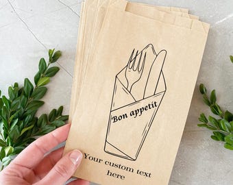 Personalized Bon Appétit Favor Bags: Custom Kraft Paper Treat Bags (5x8 inch)