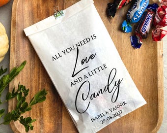 Wedding Favor Bags Candy Bar Bags • All You Need Is Love and a Little Candy • Personalized Treat Bags • Bridal Shower Candy Buffet Bags
