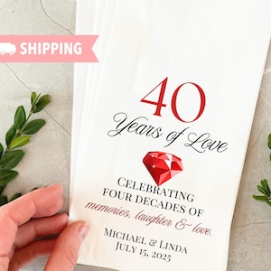Sacchetti per bomboniere per il 40° anniversario, sacchetti per dolcetti per l'anniversario delle nozze di rubino, sacchetti per feste personalizzati, sacchetti regalo personalizzati per l'anniversario per gli ospiti