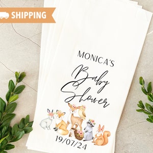 Bomboniere per baby shower a tema bosco, sacchetti di caramelle stampati personalizzati, decorazioni per baby shower neutre per bambine e bambini, sacchetti regalo, sacchetti per ciambelle personalizzati