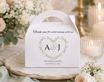 Wedding Favor Boxes with Custom Sticker, Personalized Wedding Labels, Monogram Favor Boxes, Wedding Packaging, Bridal Shower Gift Boxes