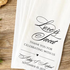 Personalized Love is Sweet Wedding Favor Bags - Custom Printed Candy Bags for Guests, Dessert Table, Bridal Shower, Engagement Party