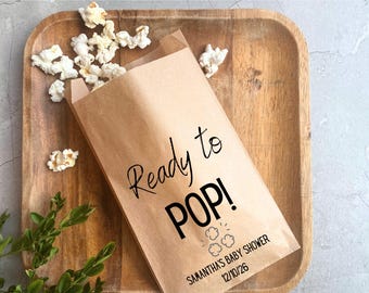 Ready to Pop Baby Shower Treat Bags, About to Pop Favor Bags, Popcorn Baby Shower Bags, Personalized Baby Shower Favors