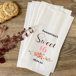 Sacs de cadeaux personnalisés Bonbon 16 - Sacs à friandises, Sacs de bonbons personnalisés pour fête d'anniversaire, Sacs à biscuits avec nom, Sacs en papier Sweet Sixteen