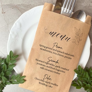 50 Sacolas Personalizadas para Lembrancinhas de Cardápio de Casamento - Sacolas de Pão de Papel Kraft Personalizadas, Decoração de Mesa de Casamento, Perfeitas para Jantares de Ensaio e Eventos Especiais