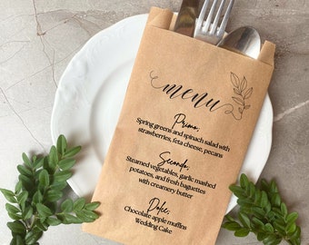 Personalized Kraft Paper Wedding Favor Bags: Custom Menu Print